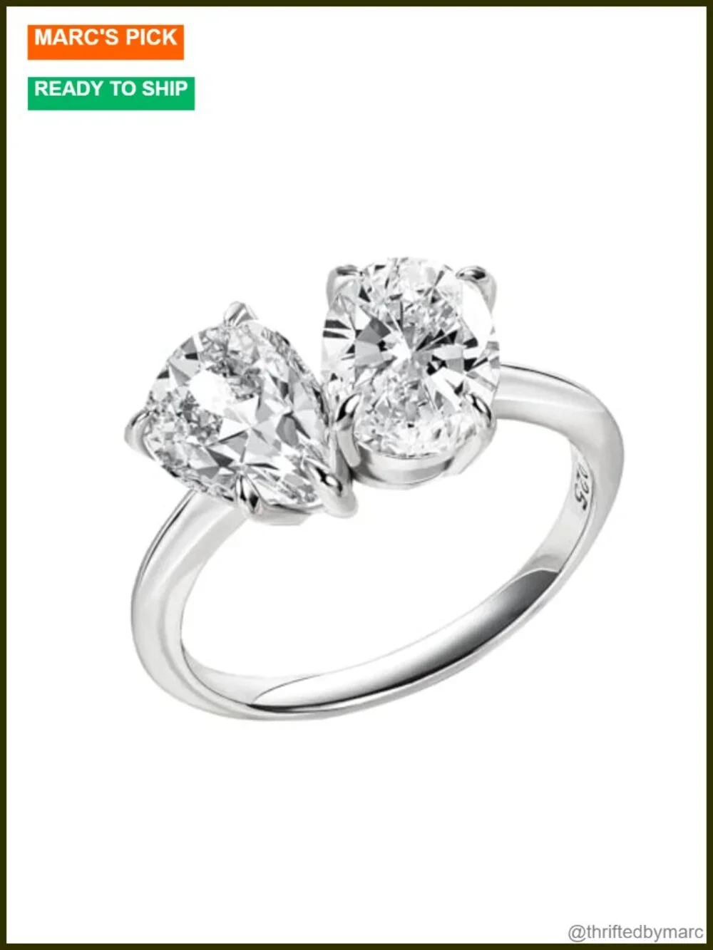 Toi Et Moi Engagement Ring 925 Sterling Silver Pear Cubic Zirconia Wedding